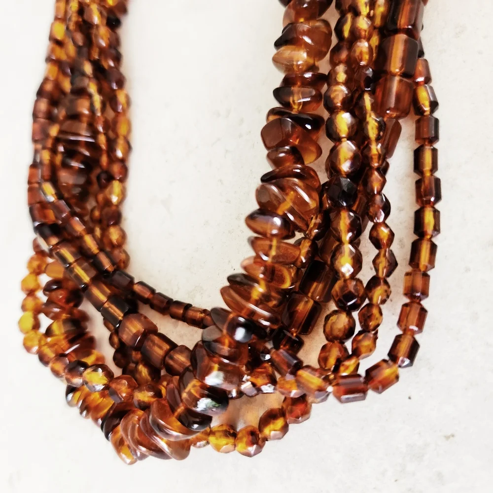 Multistrand Amber Colored Acrylic Beaded Statement Necklace